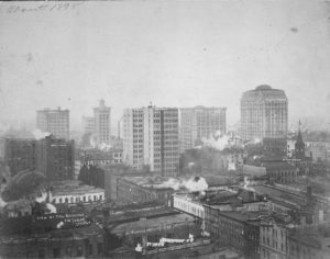 Bird’s eye view of “Tall Buildings”, Chicago, IL. Source: ICHi-30045. Chicago History Museum. Reproduction of photograph, photographer - J. W. Taylor. Date: 1895.