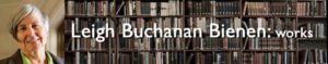 Site header showing Leigh Buchanan Bienen (L) with book library (R)